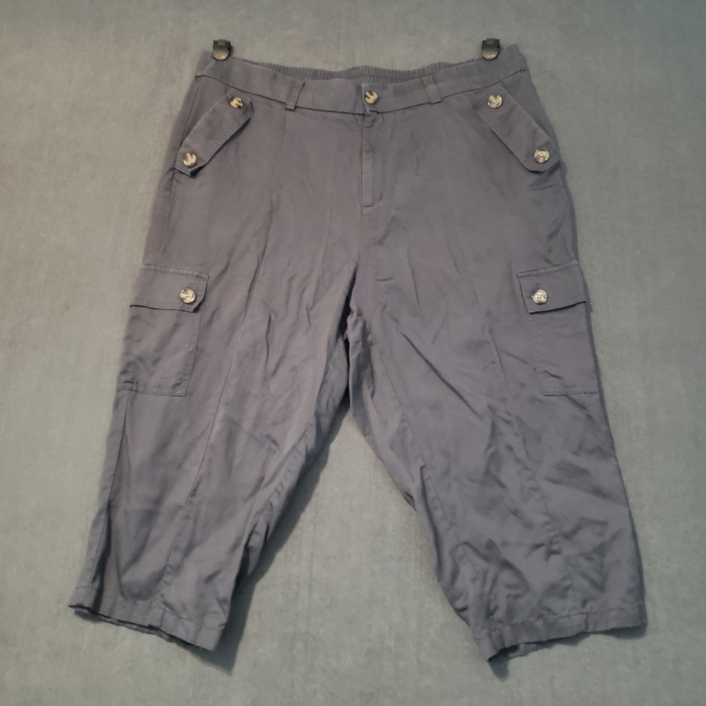 Torrid Cargo Cropped Pants Womens 16R Gray Lyocell Linen Blend Capri Utility